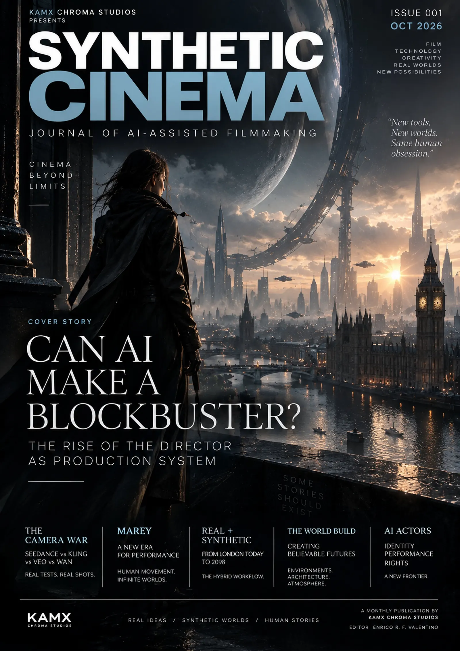Cover of Synthetic Cinema, issue 001, October 2026: Can AI make a blockbuster?